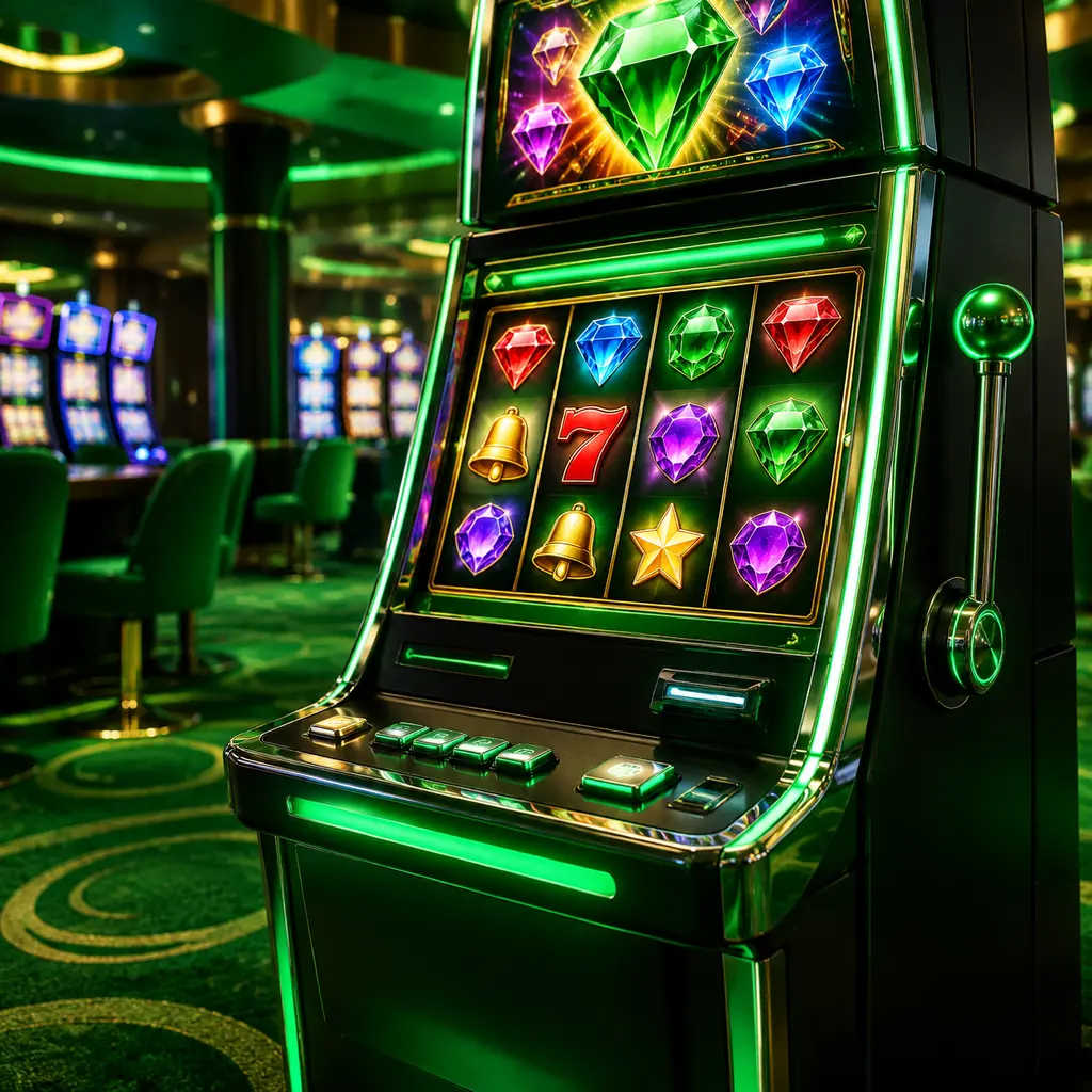 Mesin slot dengan simbol permata di ruang kasino